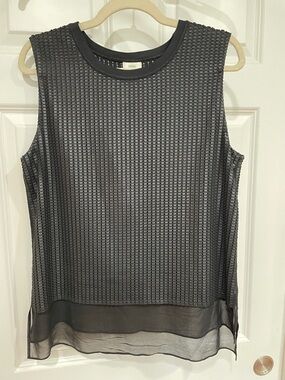VINCE Shiny Silk Lined Layered Tank Top Large Black Sleeveless Textured